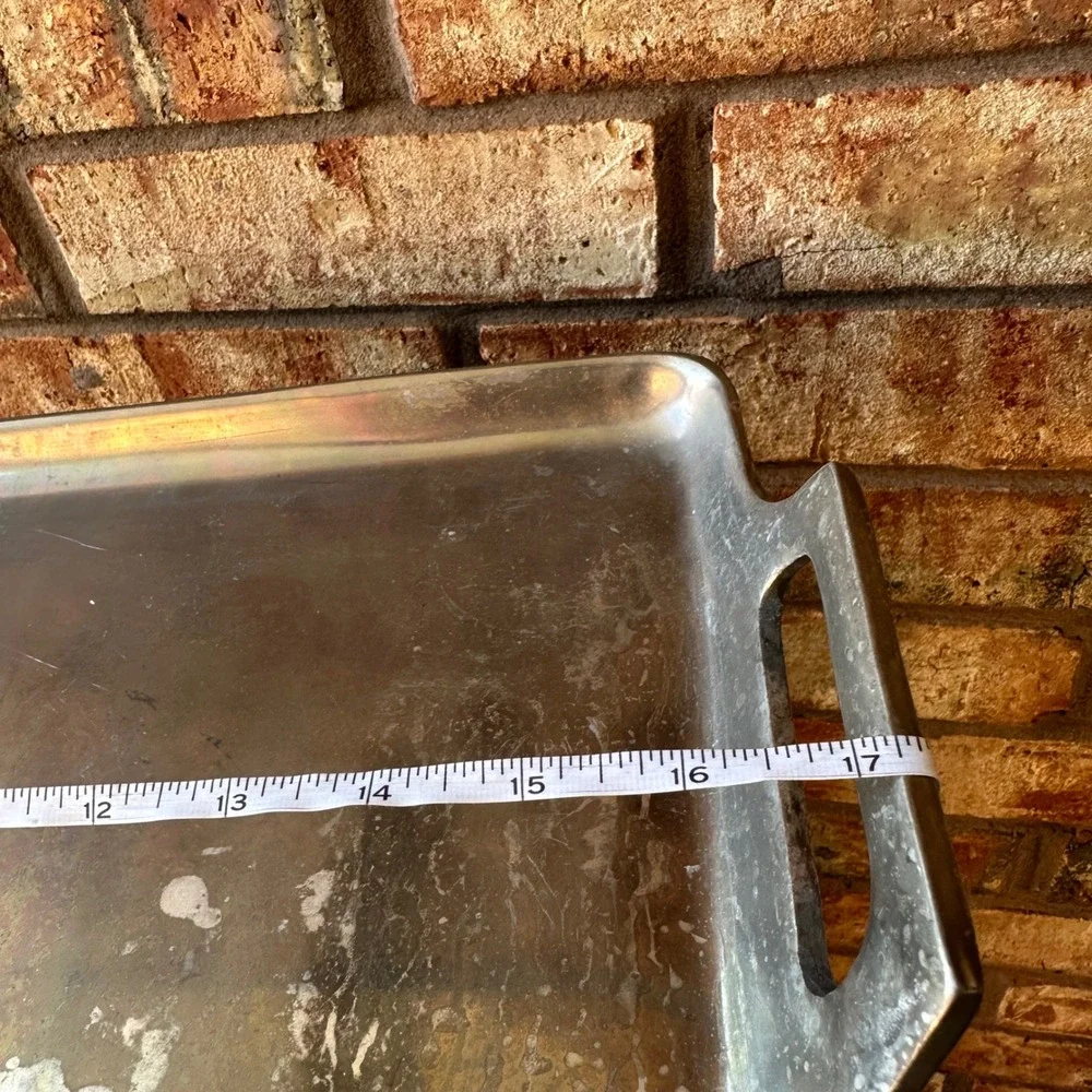 Pottery Barn Barona Aluminum Silver Metal Rectangular Serving Tray with Handles